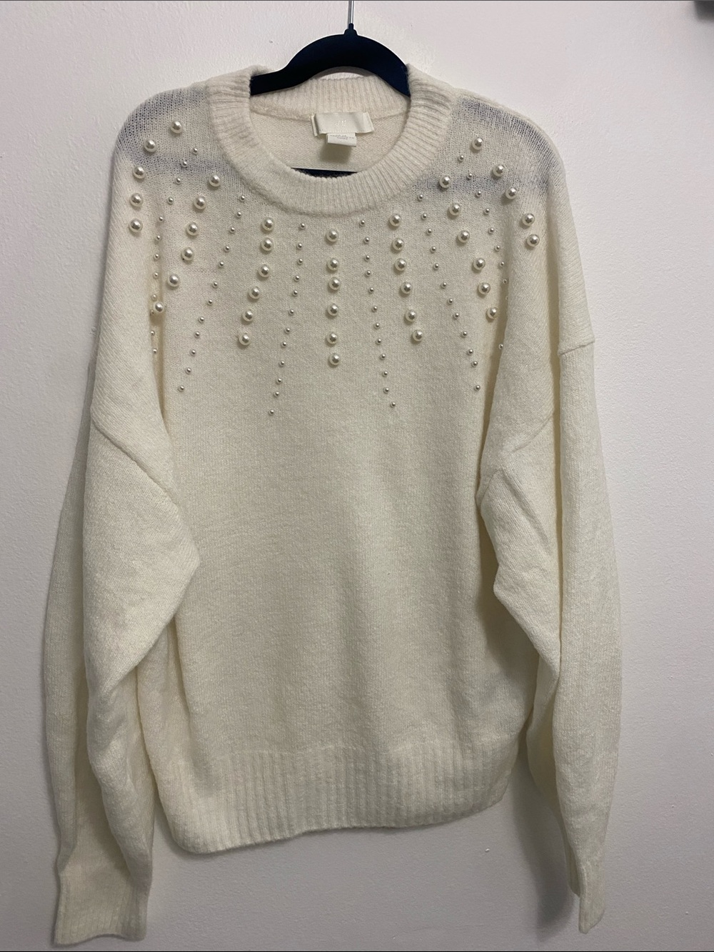 H&M Cream Crewneck Sweater with Pearl Accents